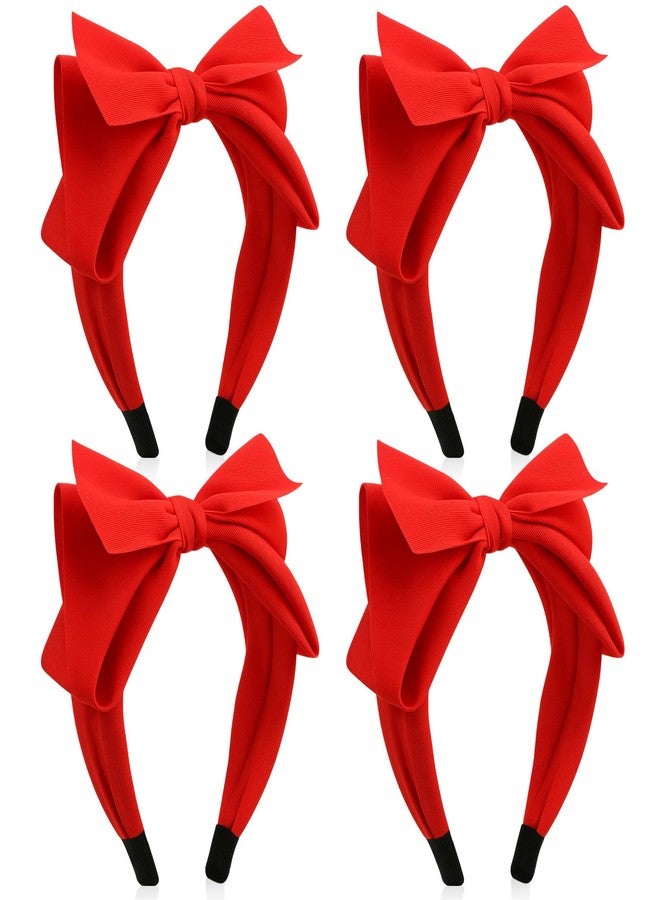 Suncalla 4 Pcs Christmas Headbands for Women Bow Headbands Red Green Pink Holiday Cute Big Bow Hair Hoops Hair Band Accessories Bulk for Christmas Women Girls Gifts (Red) - Image 1